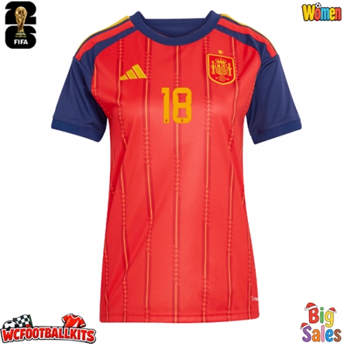 Spain Martin Zubimendi #18 Replica Home Stadium Shirt for Women World Cup 2026 Short Sleeve